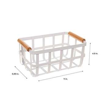 Stylish Rectangular Metal Storage Basket Set with Bamboo Handles