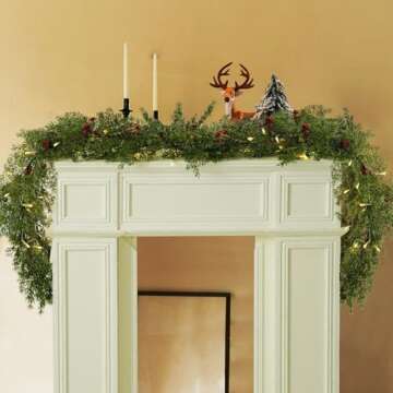 9FT Artificial Long Cedar Garlands - Real Touch Winter Pine Garland, Green Artificial Greenery Garland for Table, Mantle, Wall, Indoor, Outdoor Christmas Decoration
