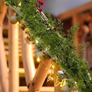 9FT Artificial Long Cedar Garlands - Real Touch Winter Pine Garland, Green Artificial Greenery Garland for Table, Mantle, Wall, Indoor, Outdoor Christmas Decoration