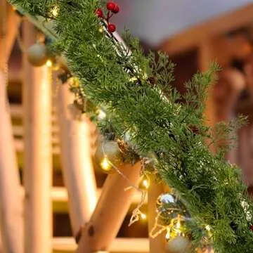 9FT Artificial Long Cedar Garlands - Real Touch Winter Pine Garland, Green Artificial Greenery Garland for Table, Mantle, Wall, Indoor, Outdoor Christmas Decoration