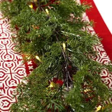 9FT Artificial Long Cedar Garlands - Real Touch Winter Pine Garland, Green Artificial Greenery Garland for Table, Mantle, Wall, Indoor, Outdoor Christmas Decoration