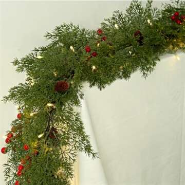 9FT Artificial Long Cedar Garlands - Real Touch Winter Pine Garland, Green Artificial Greenery Garland for Table, Mantle, Wall, Indoor, Outdoor Christmas Decoration