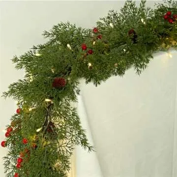 9FT Artificial Long Cedar Garlands - Real Touch Winter Pine Garland, Green Artificial Greenery Garland for Table, Mantle, Wall, Indoor, Outdoor Christmas Decoration