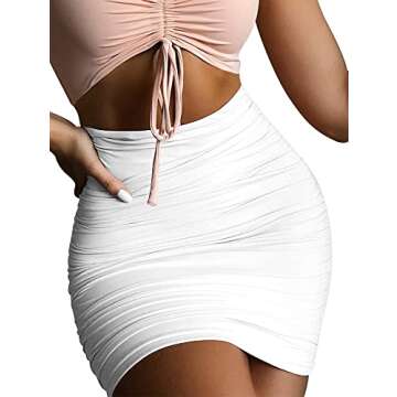 eoeoo Women's Stretch High Waist Ruched Bodycon Mini Skirt - White (Medium)
