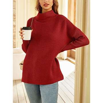 LILLUSORY Women's Mock Turtleneck Sweater Oversized Long Sleeve Casual Knit Pullover Tunic Tops Wear...