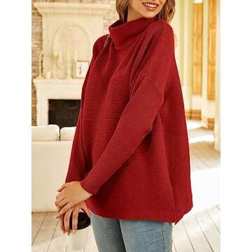 LILLUSORY Women's Mock Turtleneck Sweater Oversized Long Sleeve Casual Knit Pullover Tunic Tops Wear with Leggings Red S