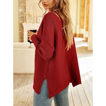 LILLUSORY Women's Mock Turtleneck Sweater Oversized Long Sleeve Casual Knit Pullover Tunic Tops Wear with Leggings Red S