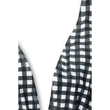 CUPSHE Women's Black White Gingham Print Plunging One Piece Swimsuit Medium
