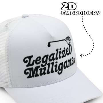MADSON GOLF White Funny Embroidered Legalize Mulligans 5 Panel Trucker Hat - Golf Gift for Men