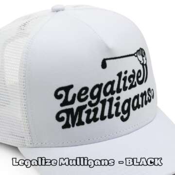 MADSON GOLF White Funny Embroidered Legalize Mulligans 5 Panel Trucker Hat - Golf Gift for Men