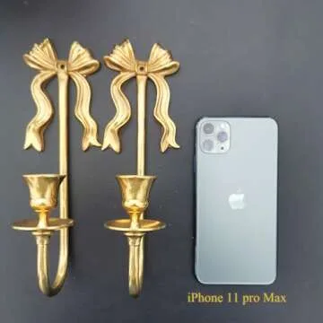 TerkCo Brass Wall Candle Sconces Wall Decor Set of 2,Antique Gold Bowtie Candle Stick Holders,Wall Mounted Wall Decoration,for Living Room,Dining Room, Bedroom（No Candle (Gold 1)