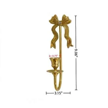 TerkCo Brass Wall Candle Sconces Wall Decor Set of 2,Antique Gold Bowtie Candle Stick Holders,Wall Mounted Wall Decoration,for Living Room,Dining Room, Bedroom（No Candle (Gold 1)