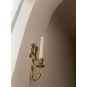 TerkCo Brass Wall Candle Sconces Wall Decor Set of 2,Antique Gold Bowtie Candle Stick Holders,Wall Mounted Wall Decoration,for Living Room,Dining Room, Bedroom（No Candle (Gold 1)