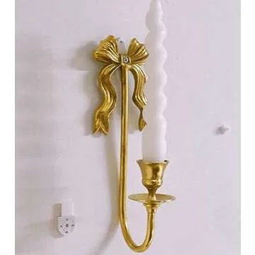 TerkCo Brass Wall Candle Sconces Wall Decor Set of 2,Antique Gold Bowtie Candle Stick Holders,Wall Mounted Wall Decoration,for Living Room,Dining Room, Bedroom（No Candle (Gold 1)