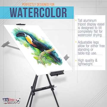 U.S. Art Supply 80" High Aluminum Artist Watercolor Field and Display Easel Stand - Adjustable Height Floor and Tabletop Tripod, Holds Painting Canvas Up To 63" Vertical, 40" Horizontal - Portable Bag