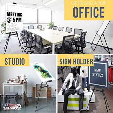 U.S. Art Supply 80" High Aluminum Artist Watercolor Field and Display Easel Stand - Adjustable Height Floor and Tabletop Tripod, Holds Painting Canvas Up To 63" Vertical, 40" Horizontal - Portable Bag