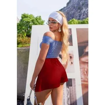 GOBLES Women's Casual High Waist A-line Side Slit Asymmetrical Hem Mini Office Skorts Red