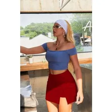 GOBLES Women's Casual High Waist A-line Side Slit Asymmetrical Hem Mini Office Skorts Red