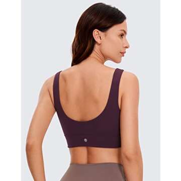 CRZ YOGA Butterluxe Womens U Back Sports Bra - Scoop Neck Padded Low Impact Yoga Clothes Workout Crop Top with Built in Pads Deep Purple Small