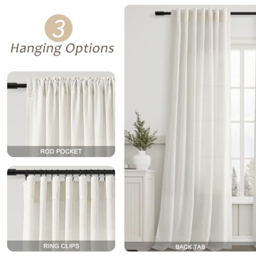 Natural Linen Curtains 84 Inch Length 2 Panels Cream White Pleated Linen Drapes for Living Room Semi Sheer Light Filtering Modern Farmhouse Aesthetic Neutral Window Curtain Back Tab Loop Ivory