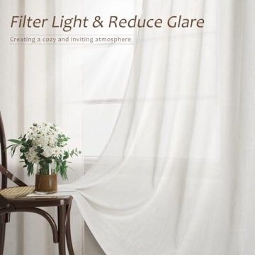 Natural Linen Curtains 84 Inch Length 2 Panels Cream White Pleated Linen Drapes for Living Room Semi Sheer Light Filtering Modern Farmhouse Aesthetic Neutral Window Curtain Back Tab Loop Ivory