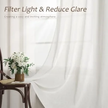 Natural Linen Curtains 84 Inch Length 2 Panels Cream White Pleated Linen Drapes for Living Room Semi Sheer Light Filtering Modern Farmhouse Aesthetic Neutral Window Curtain Back Tab Loop Ivory