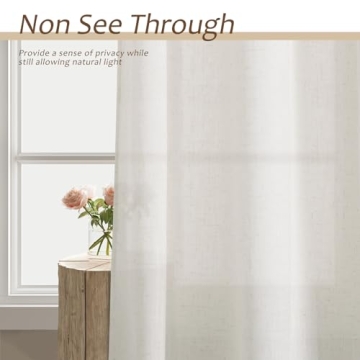 Natural Linen Curtains 84 Inch Length 2 Panels Cream White Pleated Linen Drapes for Living Room Semi Sheer Light Filtering Modern Farmhouse Aesthetic Neutral Window Curtain Back Tab Loop Ivory