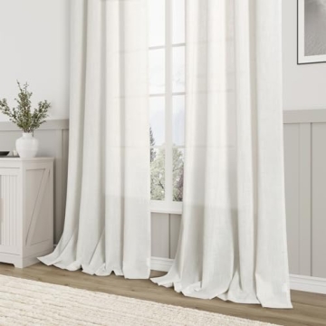 Natural Linen Curtains 84 Inch Length 2 Panels Cream White Pleated Linen Drapes for Living Room Semi Sheer Light Filtering Modern Farmhouse Aesthetic Neutral Window Curtain Back Tab Loop Ivory