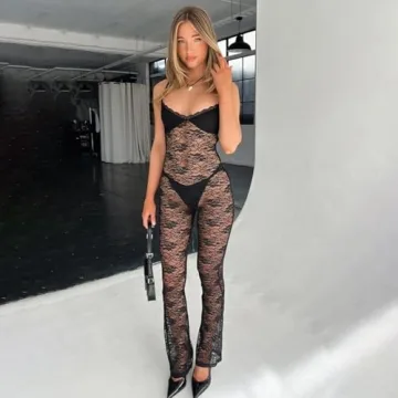 RISCUYY Lace Jumpsuit for Women Sexy and Stretchy