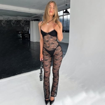 RISCUYY Lace Jumpsuit for Women Sexy and Stretchy