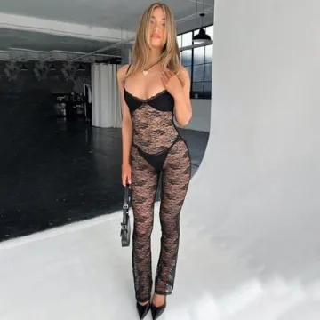 RISCUYY Lace Jumpsuit for Women Sexy and Stretchy