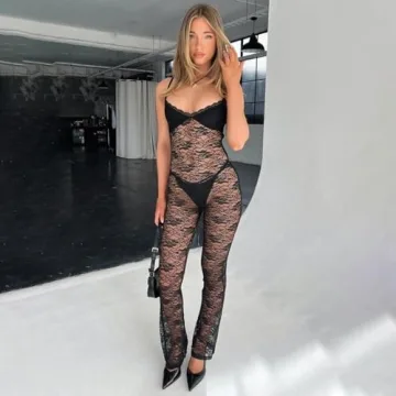 RISCUYY Lace Jumpsuit for Women Sexy and Stretchy