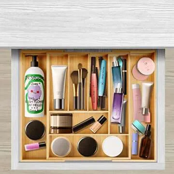 ZROOY Expandable Bamboo Kitchen Silverware Organizer Drawer for Utensils Holder and Cutlery, 8 Compartments for Drawer Tray with Grooved Drawer Dividers, Flatware and Kitchen Utensils (Natural)