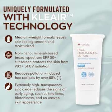 Hanalei Face Moisturizer with SPF 50 Mineral Sunscreen, Zinc Oxide, No White Cast, Vegan & Reef-Safe...