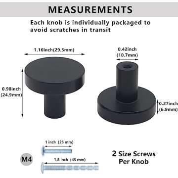 HANIHUA 5 Pack Matte Black Kitchen Cabinet Knobs, Solid Dresser Knobs Drawer Knobs for Cabinets, Single Hole Black Knob for Cabinets and Drawer Pulls Furniture Hardware Round