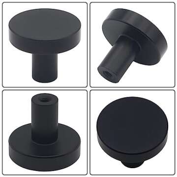 HANIHUA 5 Pack Matte Black Kitchen Cabinet Knobs, Solid Dresser Knobs Drawer Knobs for Cabinets, Single Hole Black Knob for Cabinets and Drawer Pulls Furniture Hardware Round