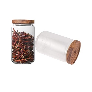 Keledz Glass Storage Jar with Wood Lids, Airtight Sealed Clear Borosilicate Glass Canister Kitchen F...