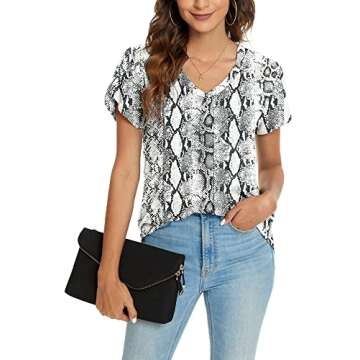 KUOTAI Summer Tops for Women Casual V Neck Short Sleeve T Shirts(Snakeskin White, XX-Large)