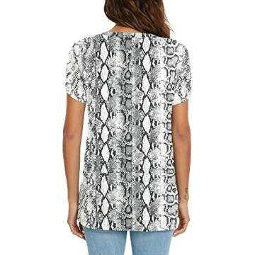 KUOTAI Summer Tops for Women Casual V Neck Short Sleeve T Shirts(Snakeskin White, XX-Large)