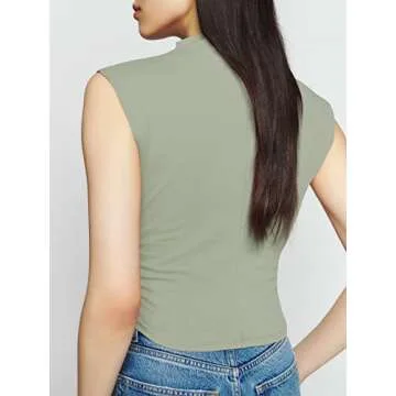 KAMISSY Stylish Cotton Sleeveless Mock Neck Crop Top