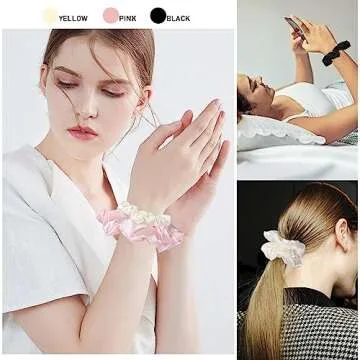 LuSeren 6 Pack Assorted Satin Scrunchies - Soft, Stylish Hair Accessories in Varying Sizes for Women and Girls, Black, Pink, Ivory