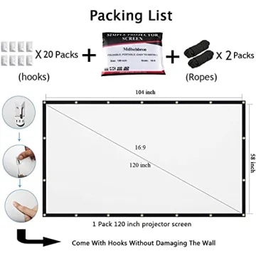 Mdbebbron 120 inch Projector Screen 16:9 Foldable Anti-Crease Portable Projector Movies Screens for Home Theater Outdoor Indoor Support Double Sided Projection