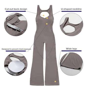 OEAK Womens Flare Jumpsuit Tummy Control Cutout Romper Workout Outfits Sleeveless Unitard Seamless O...