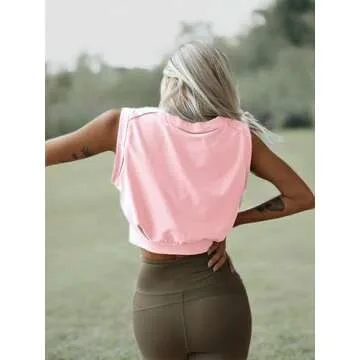 ARRIVE GUIDE Workout Crop Tops for Women Cute Loose Fit Tank Top Casual Summer Yoga Athletic Sports Cinched Waist Cropped Cap Sleeve Gym Cotton T Shirts Pink L