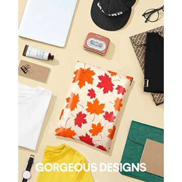 100 Pack Fall Poly Mailers with Maple Leaves Design