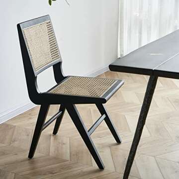 GeMon Dining Chairs Set of 2 Retro Cane Side Chairs with Rattan Woven Back, Mid-Century Modern Armle...