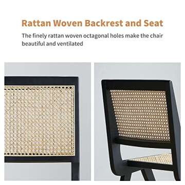 GeMon Dining Chairs Set of 2 Retro Cane Side Chairs with Rattan Woven Back, Mid-Century Modern Armless Wood Wishbone Chair for Indoor,Kitchen,Living Room,Home,Office Fully Assembled Black