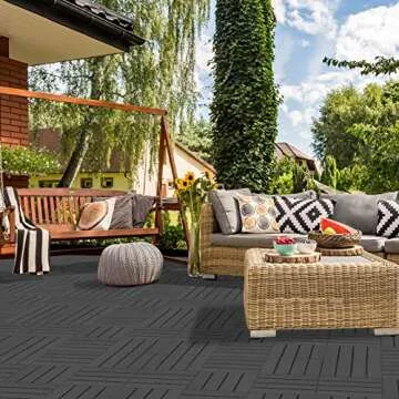 Goovilla Plastic Interlocking Deck Tiles, 9 Pack, 12"x12" Waterproof Outdoor Flooring All Weather Us...