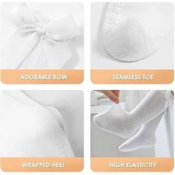 Baby Girls Knee High Socks Non Slip Toddler Stockings Cotton Bow Ruffle Newborn Long Socks Infant Tube Dress Socks 0-6/6-12M
