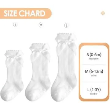 Baby Girls Knee High Socks Non Slip Toddler Stockings Cotton Bow Ruffle Newborn Long Socks Infant Tube Dress Socks 0-6/6-12M